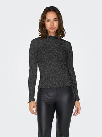 Only Ribbed Long Sleeve Lurex Top in Black