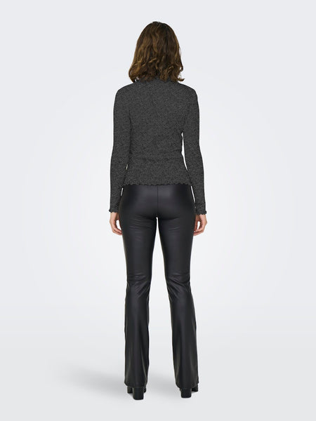 Only Ribbed Long Sleeve Lurex Top in Black