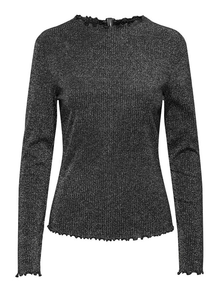 Only Ribbed Long Sleeve Lurex Top in Black