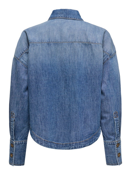 ONLY Loose Fit Denim Shirt in Medium Blue