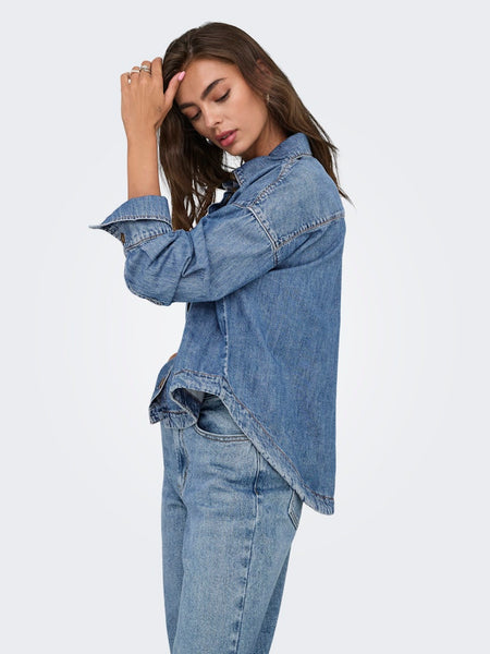 ONLY Loose Fit Denim Shirt in Medium Blue