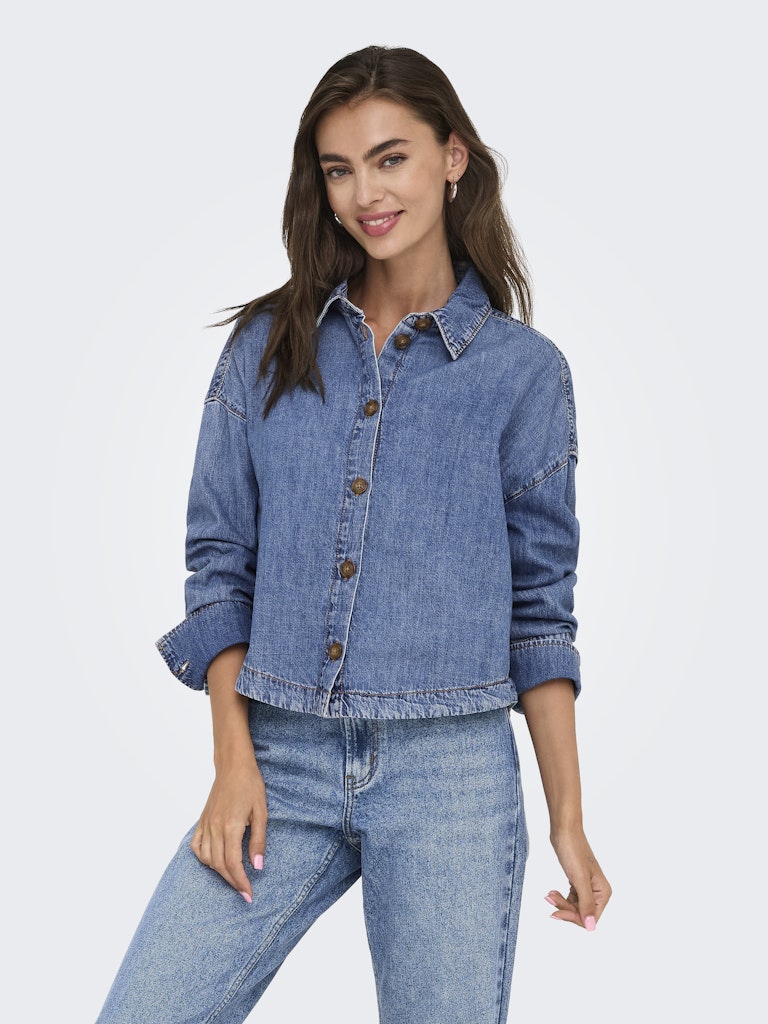 ONLY Loose Fit Denim Shirt in Medium Blue