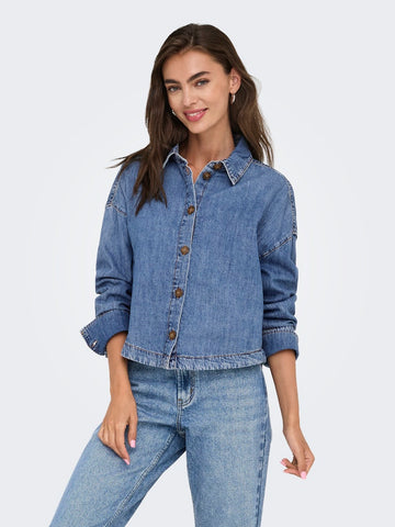 ONLY Loose Fit Denim Shirt in Medium Blue