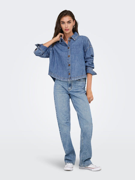 ONLY Loose Fit Denim Shirt in Medium Blue