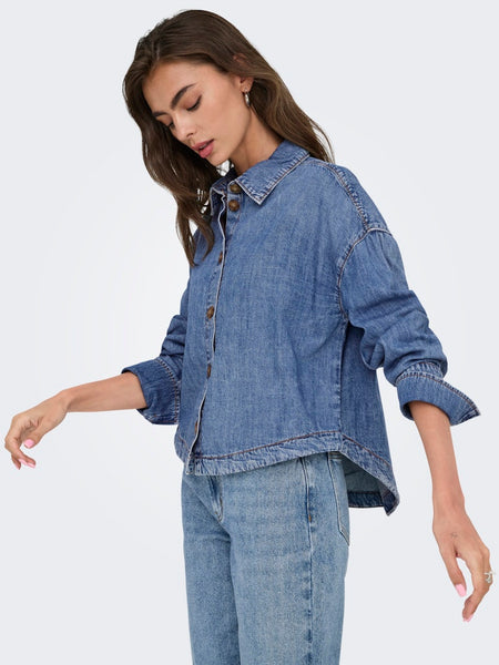 ONLY Loose Fit Denim Shirt in Medium Blue