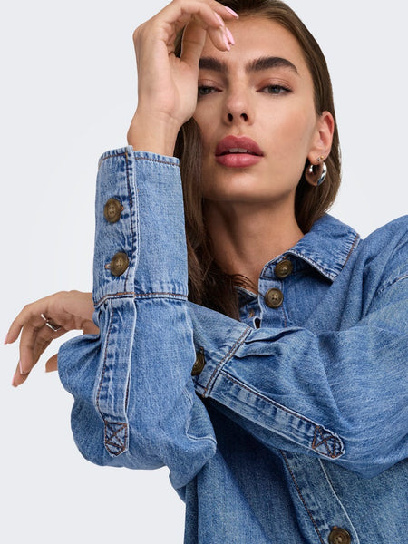 ONLY Loose Fit Denim Shirt in Medium Blue