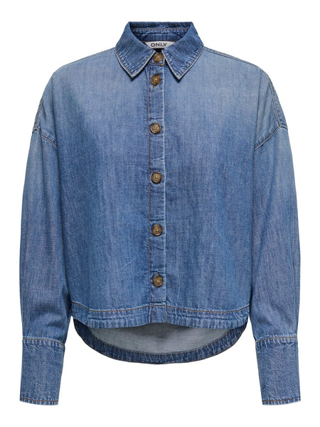 ONLY Loose Fit Denim Shirt in Medium Blue