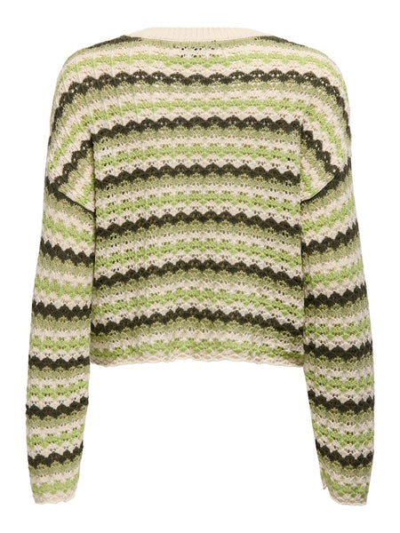 Only Short Striped Knit Jumper in Green