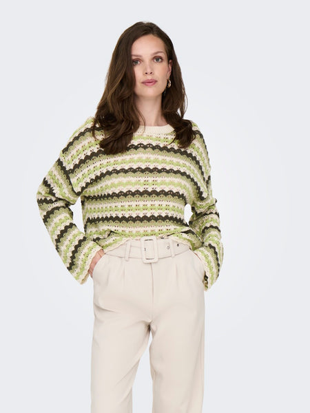 Only Short Striped Knit Jumper in Green