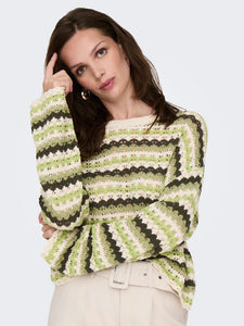 Only Short Striped Knit Jumper in Green