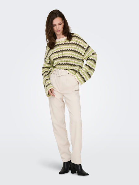 Only Short Striped Knit Jumper in Green