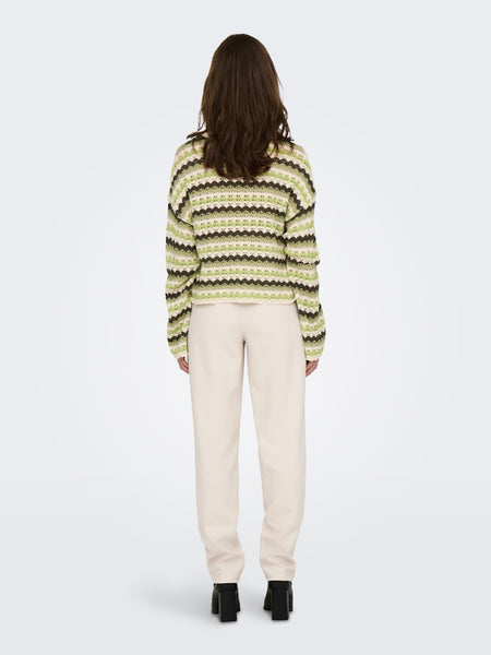 Only Short Striped Knit Jumper in Green