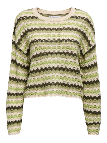 Only Short Striped Knit Jumper in Green