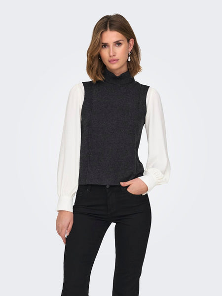 Only Sleeveless Roll Neck Knit Top in Dark Grey