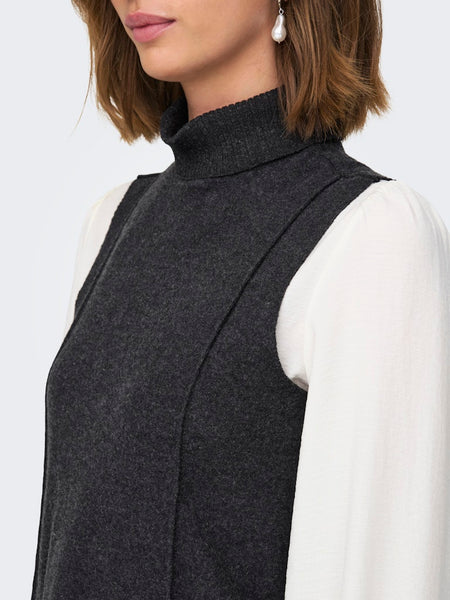 Only Sleeveless Roll Neck Knit Top in Dark Grey