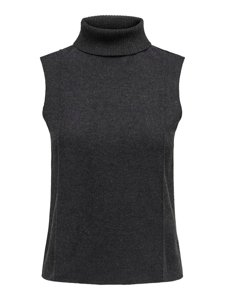 Only Sleeveless Roll Neck Knit Top in Dark Grey