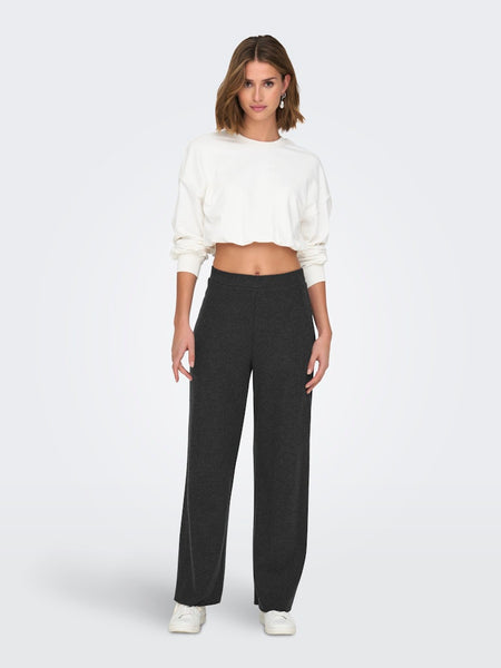 Only Knitted Wide Leg Trousers in Dark Grey