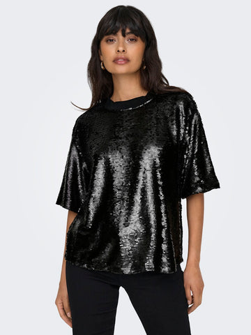 Only Sequin T-Shirt in Black