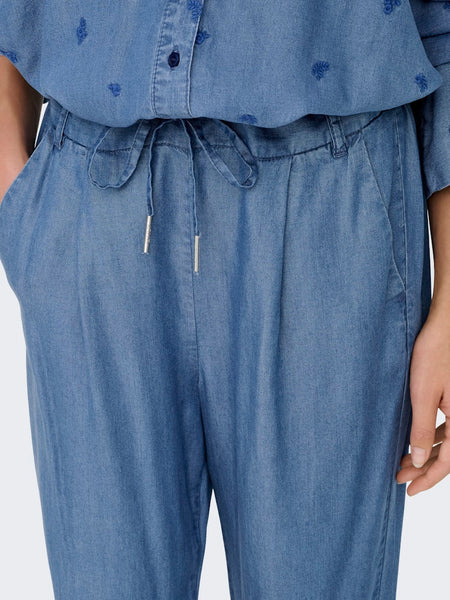 ONLY Straight Leg Denim Look Trousers in Medium Blue