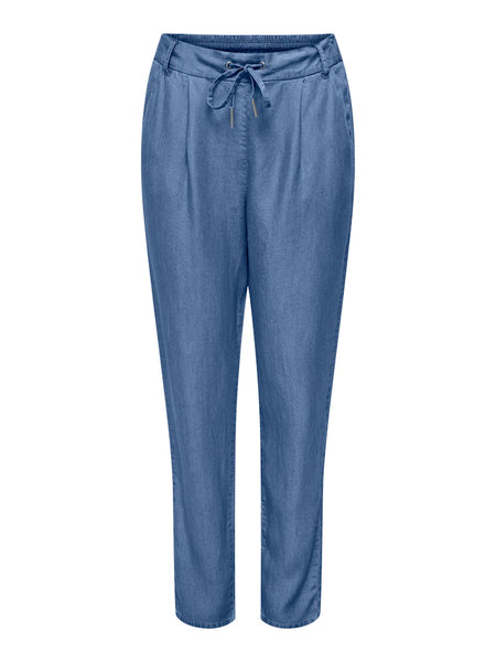 ONLY Straight Leg Denim Look Trousers in Medium Blue