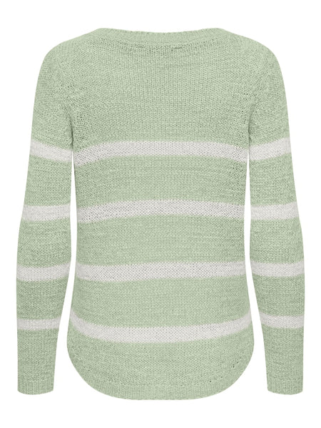 Only Striped Long Sleeve Knitted Top in Green