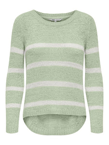 Only Striped Long Sleeve Knitted Top in Green