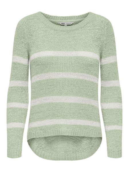 Only Striped Long Sleeve Knitted Top in Green