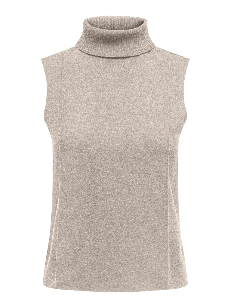 Only Sleeveless Roll Neck Knit Top in Beige