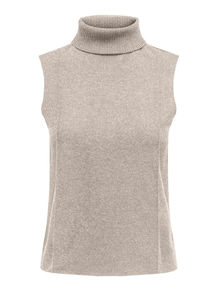 Only Sleeveless Roll Neck Knit Top in Beige