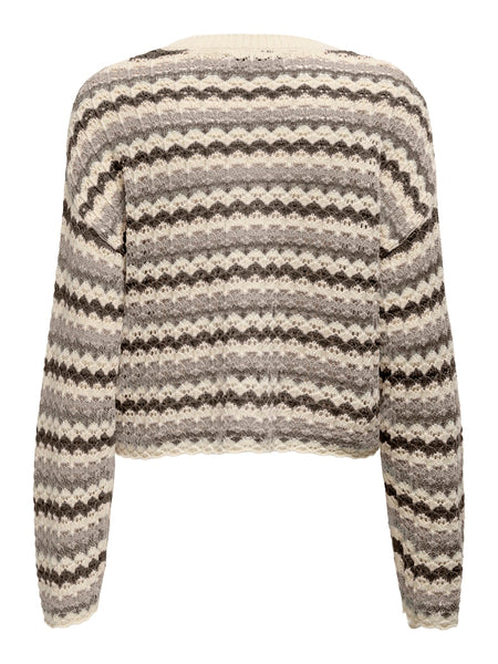 Only Short Striped Knit Jumper in Taupe