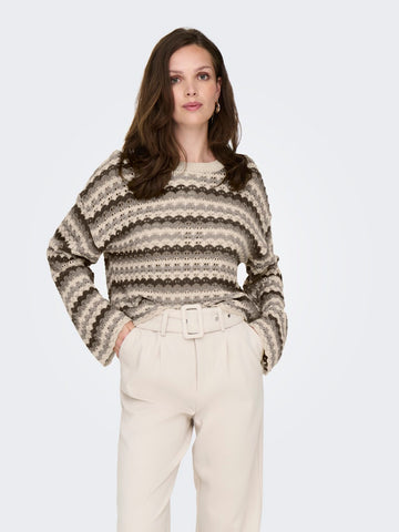 Only Short Striped Knit Jumper in Taupe