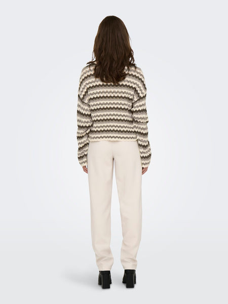 Only Short Striped Knit Jumper in Taupe