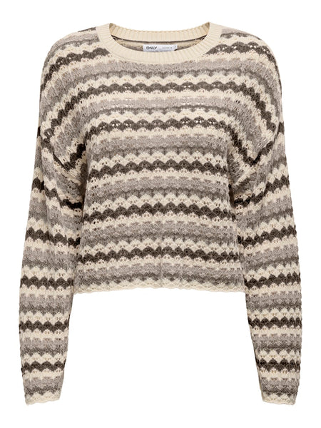 Only Short Striped Knit Jumper in Taupe