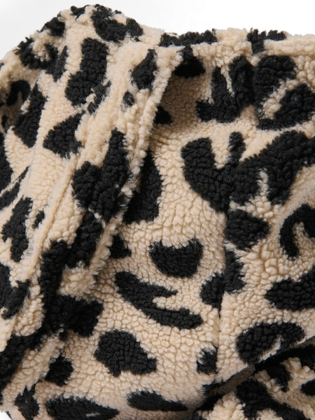 ONLY Leopard Print Teddy Shopper Bag in Beige