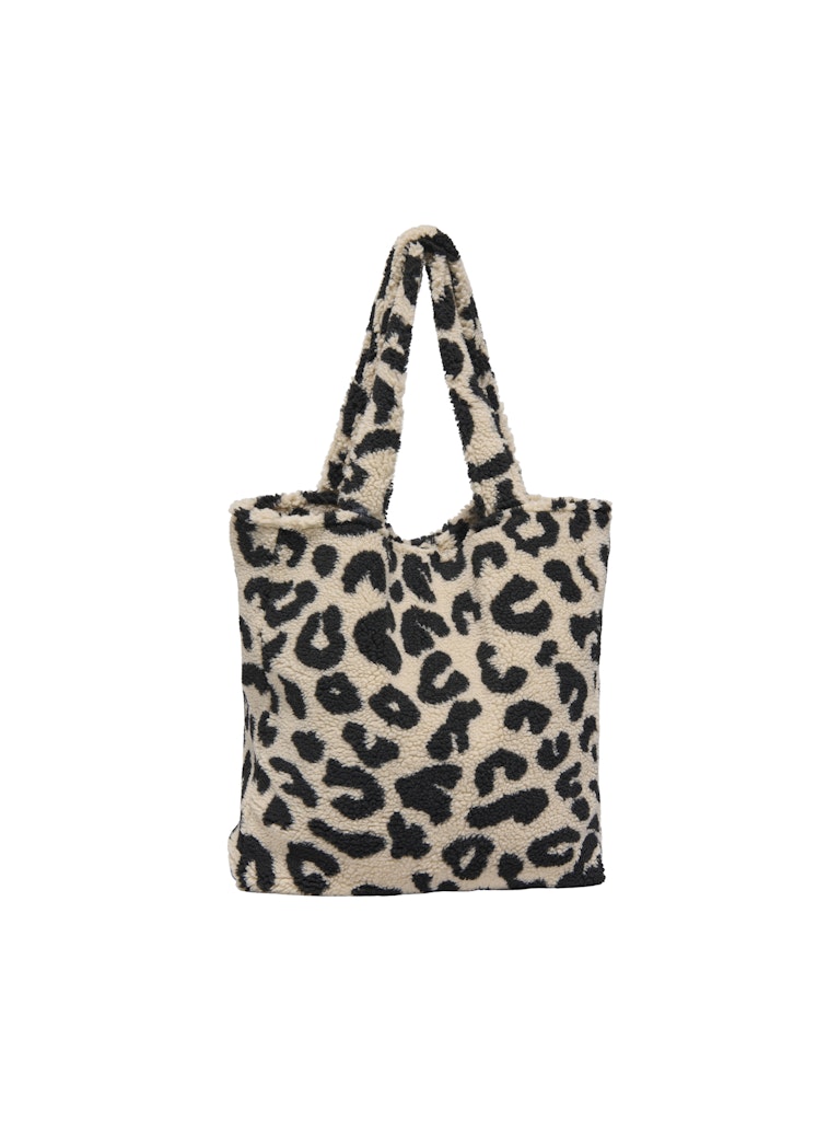 ONLY Leopard Print Teddy Shopper Bag in Beige