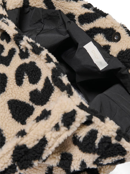 ONLY Leopard Print Teddy Shopper Bag in Beige