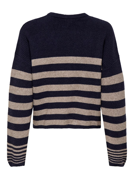 ONLY Striped O-Neck Ribbed Jumper in Navy