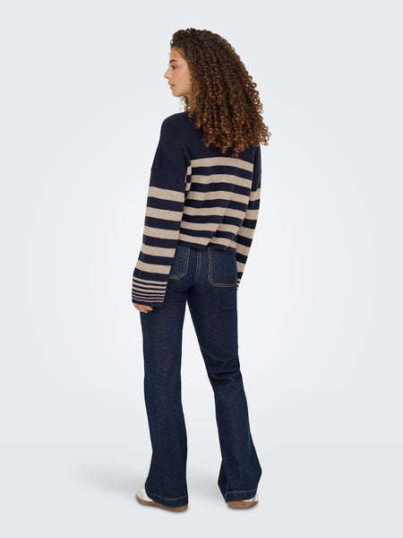 ONLY Striped O-Neck Ribbed Jumper in Navy