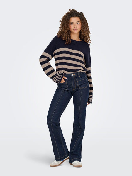 ONLY Striped O-Neck Ribbed Jumper in Navy