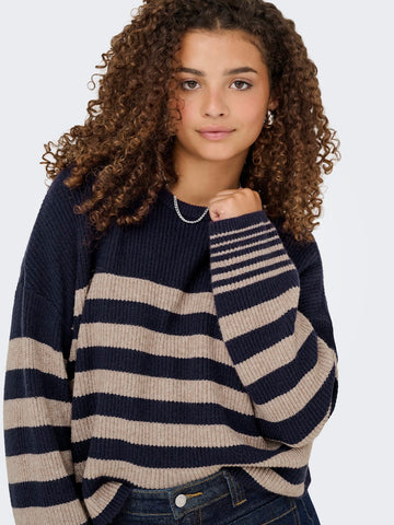 ONLY Striped O-Neck Ribbed Jumper in Navy