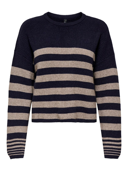 ONLY Striped O-Neck Ribbed Jumper in Navy