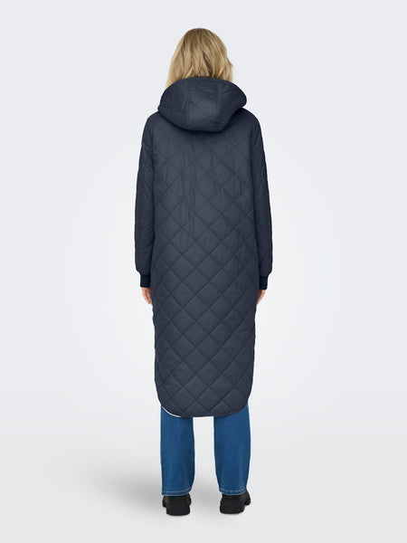 ONLY Long Quilted Coat in Navy