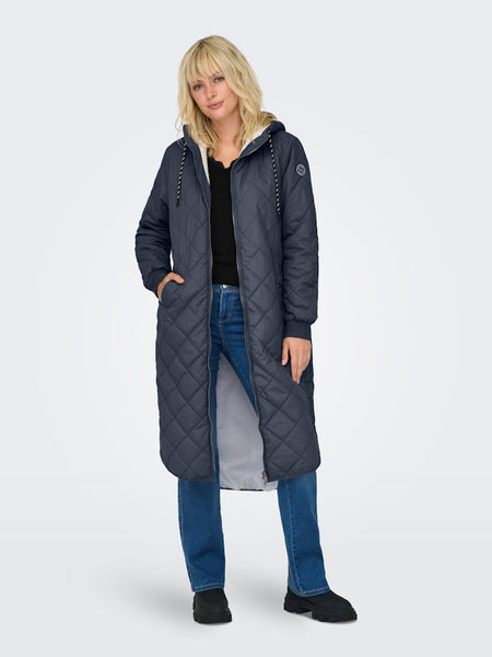 ONLY Long Quilted Coat in Navy