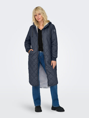 ONLY Long Quilted Coat in Navy