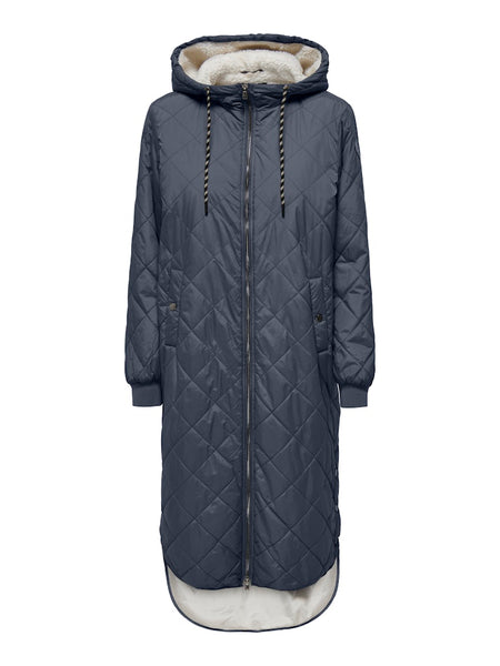 ONLY Long Quilted Coat in Navy