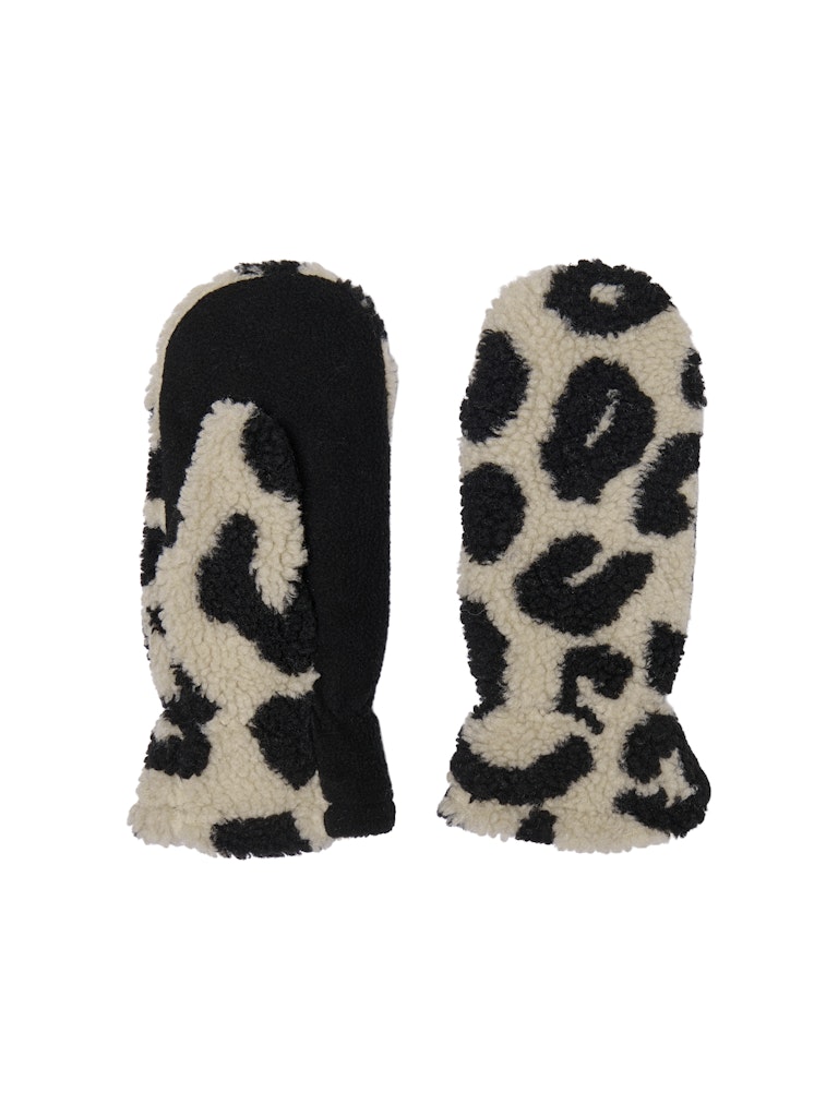 ONLY Leopard Print Teddy Mittens in Beige