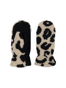 ONLY Leopard Print Teddy Mittens in Beige