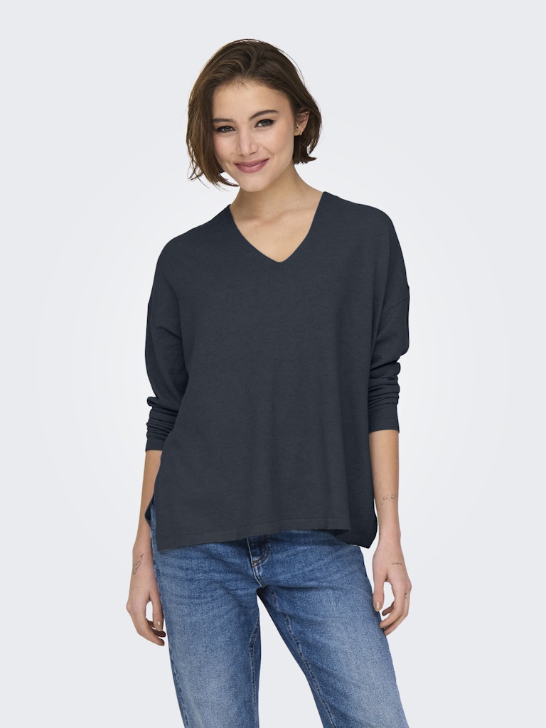 ONLY Oversized V-Neck Knit Top in Blue