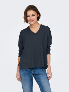 ONLY Oversized V-Neck Knit Top in Blue