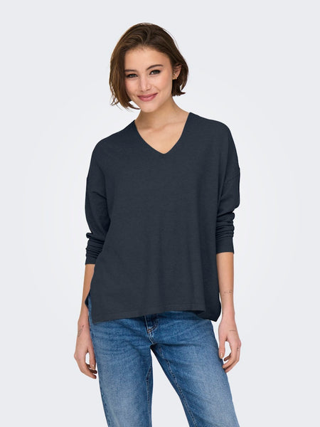 ONLY Oversized V-Neck Knit Top in Blue